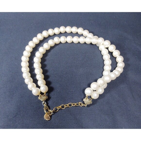Double Strand Faux Pearl Necklace w/Gold Tone Metal Chain and Clasp, 17 inches - Picture 4 of 8